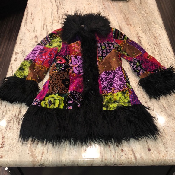 The Children's Place Other - Girls colorful coat trimmed w/ black faux fur